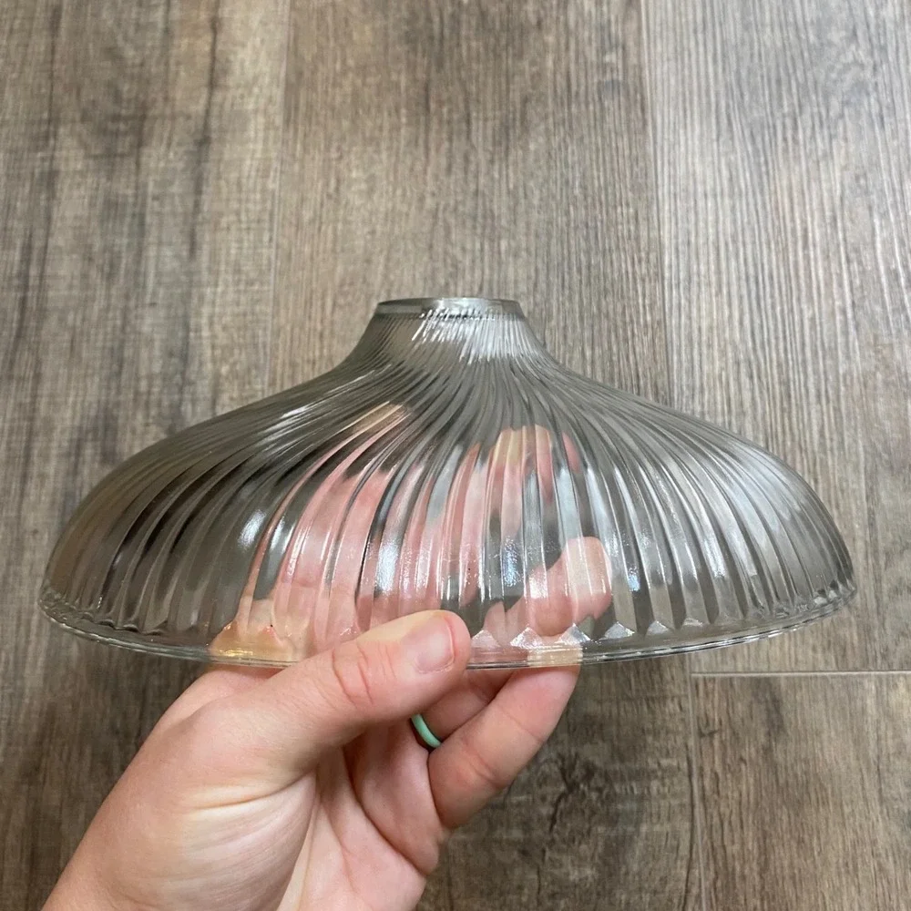 Vintage Clear Ribbed Glass Swirl Lamp Shade Art Deco MCM Replacement 10 Inch